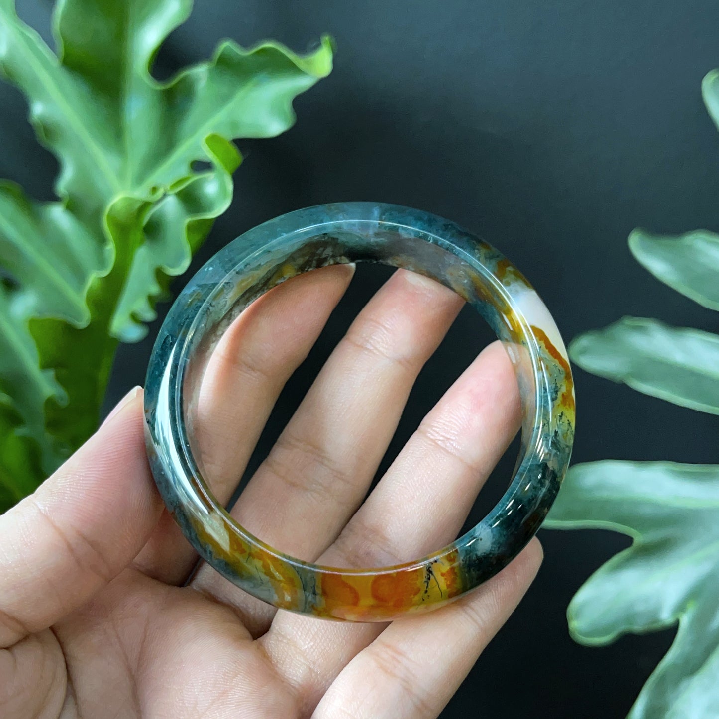 Bracelet Agate Mousse Style Feuille Taille 54 mm