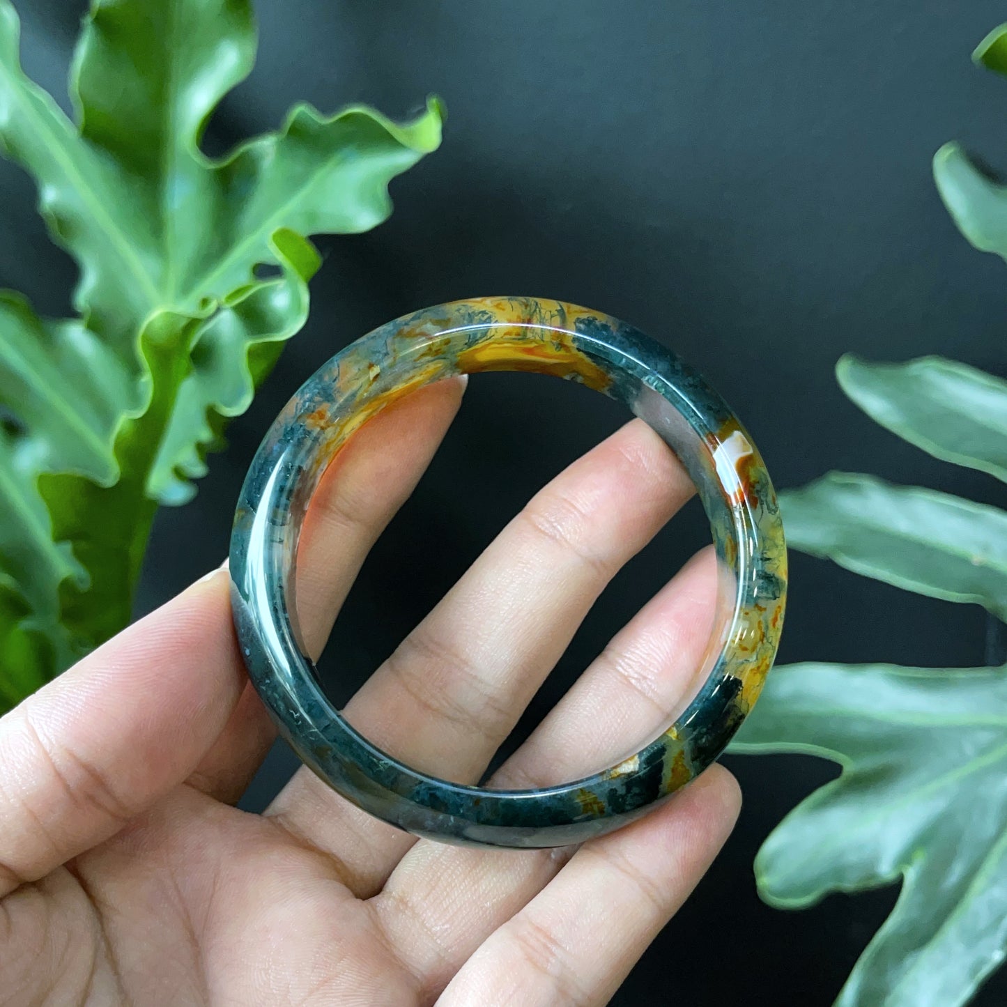 Bracelet Agate Mousse Style Feuille Taille 54 mm