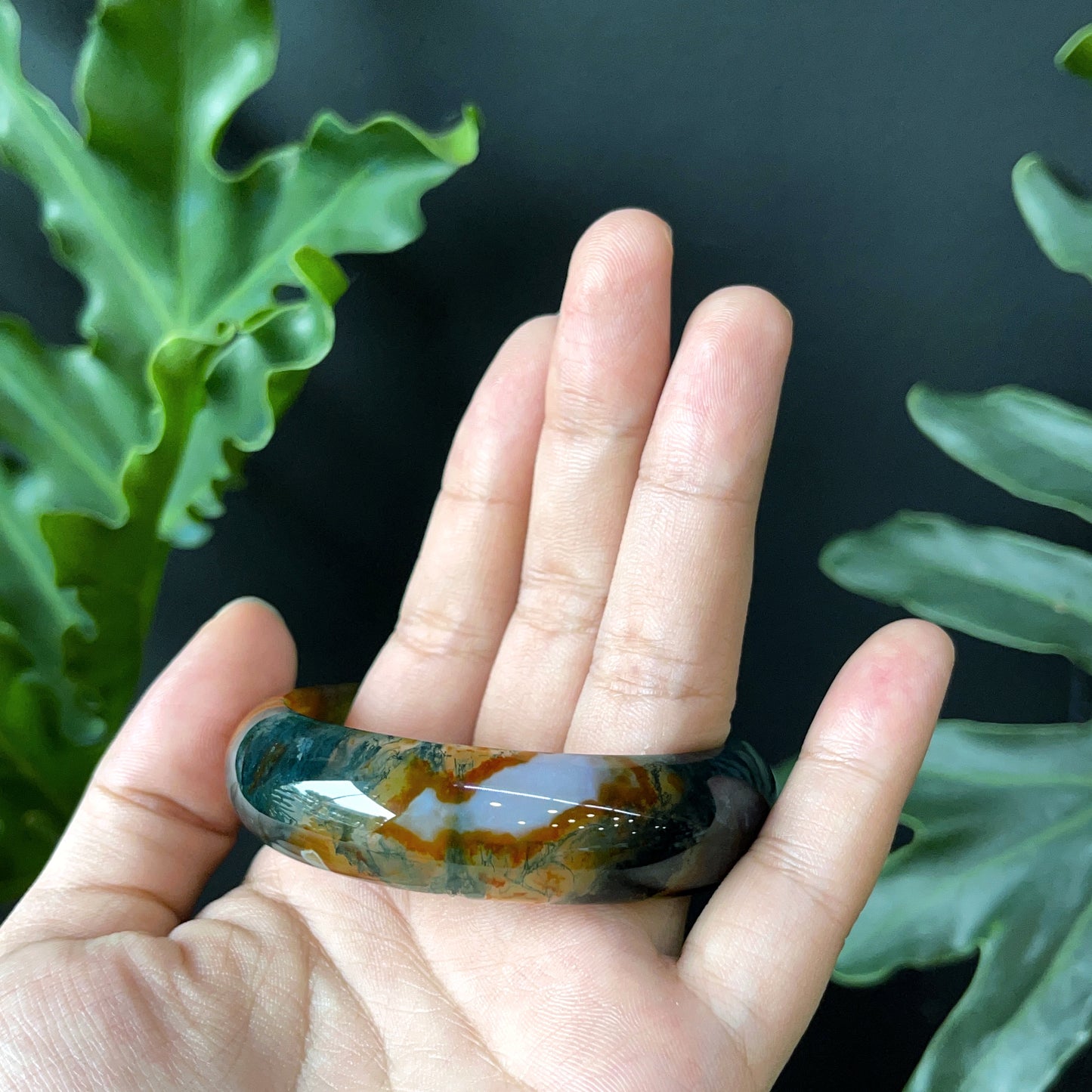 Bracelet Agate Mousse Style Feuille Taille 54 mm