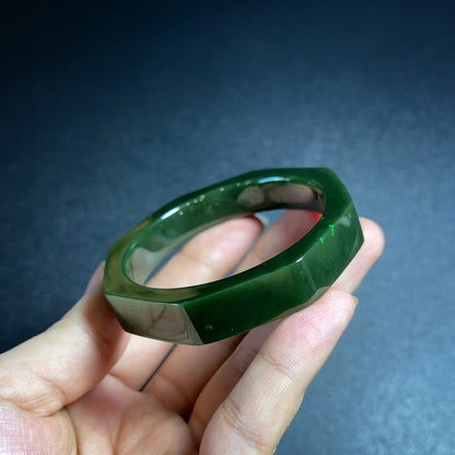 Natural Nephrite Jade Bangle Square Style Size 52 mm