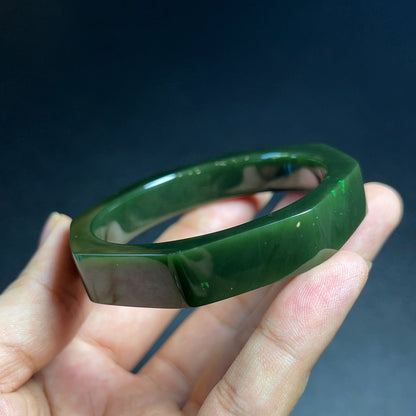 Natural Nephrite Jade Bangle Square Style Size 52 mm