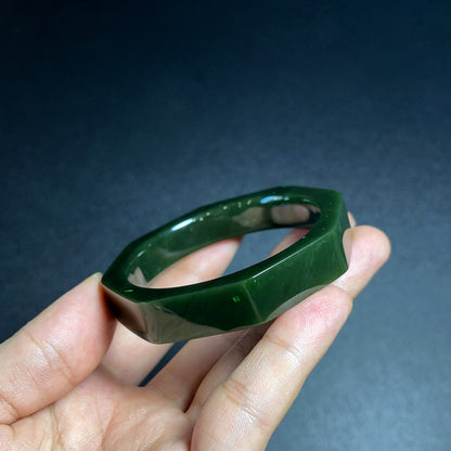 Natural Nephrite Jade Bangle Square Style Size 52 mm