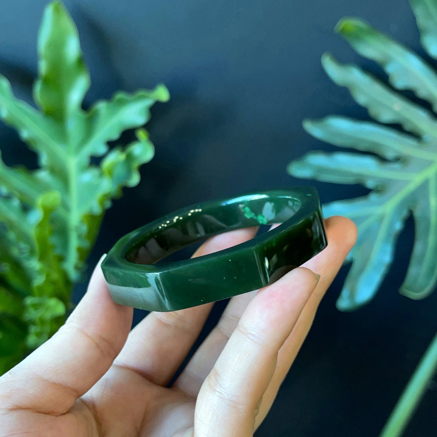 Natural Nephrite Jade Bangle Square Style Size 52 mm