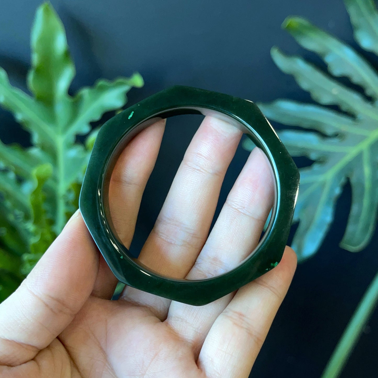 Natural Nephrite Jade Bangle Square Style Size 52 mm