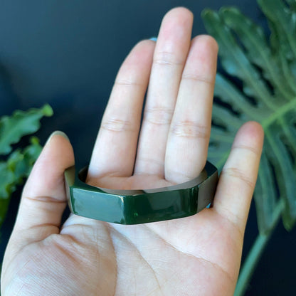 Natural Nephrite Jade Bangle Square Style Size 52 mm