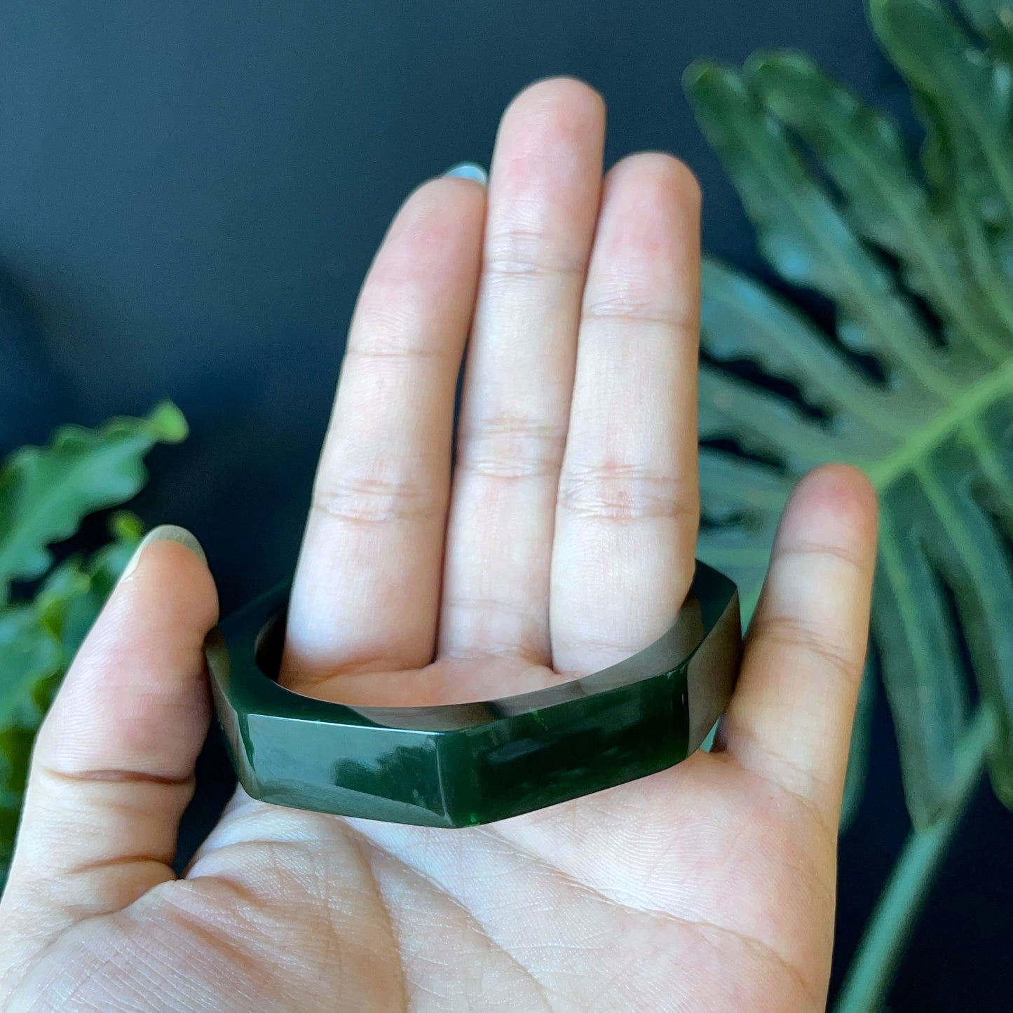 Natural Nephrite Jade Bangle Square Style Size 52 mm