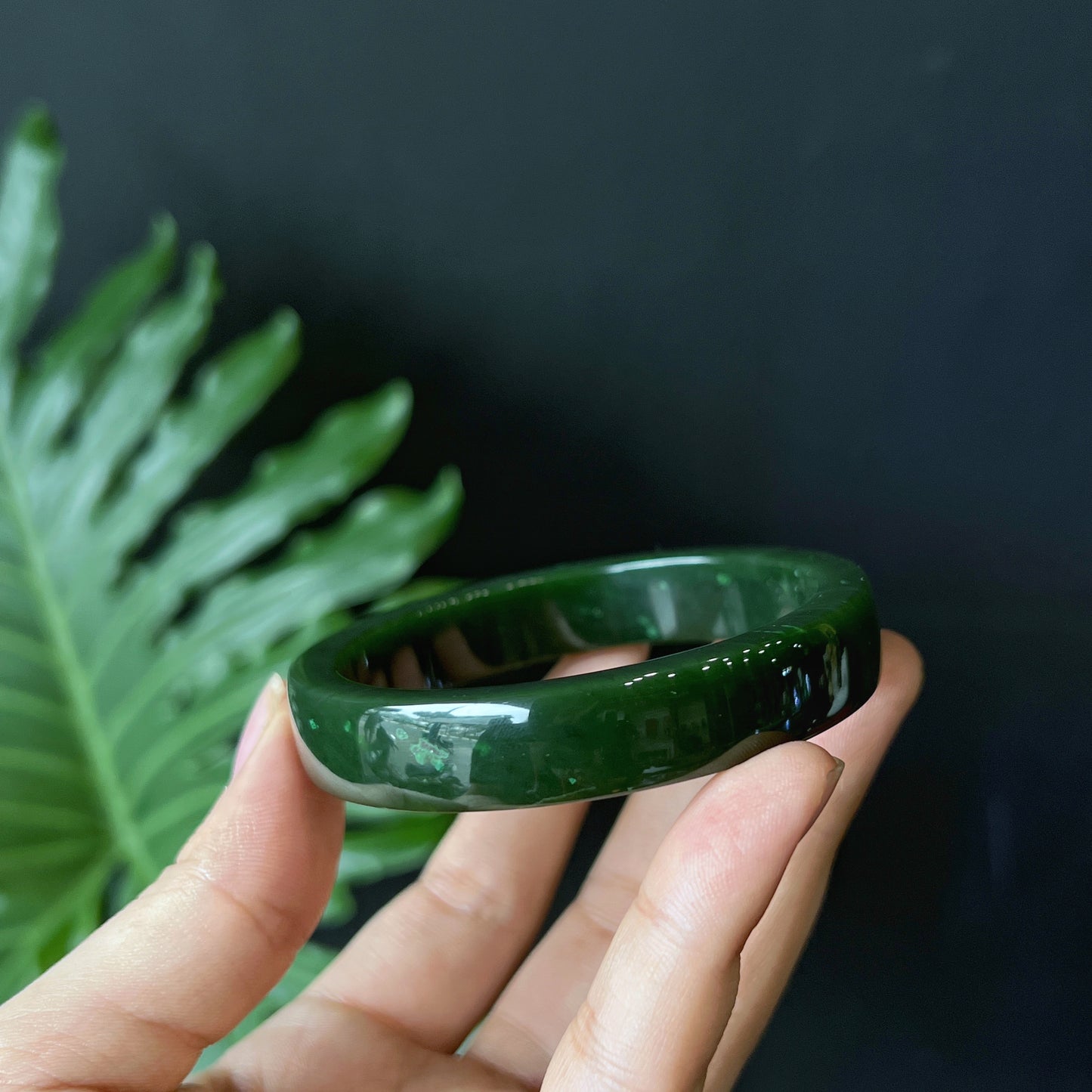 Natural Nephrite Jade Bangle Square Style Size 56 mm