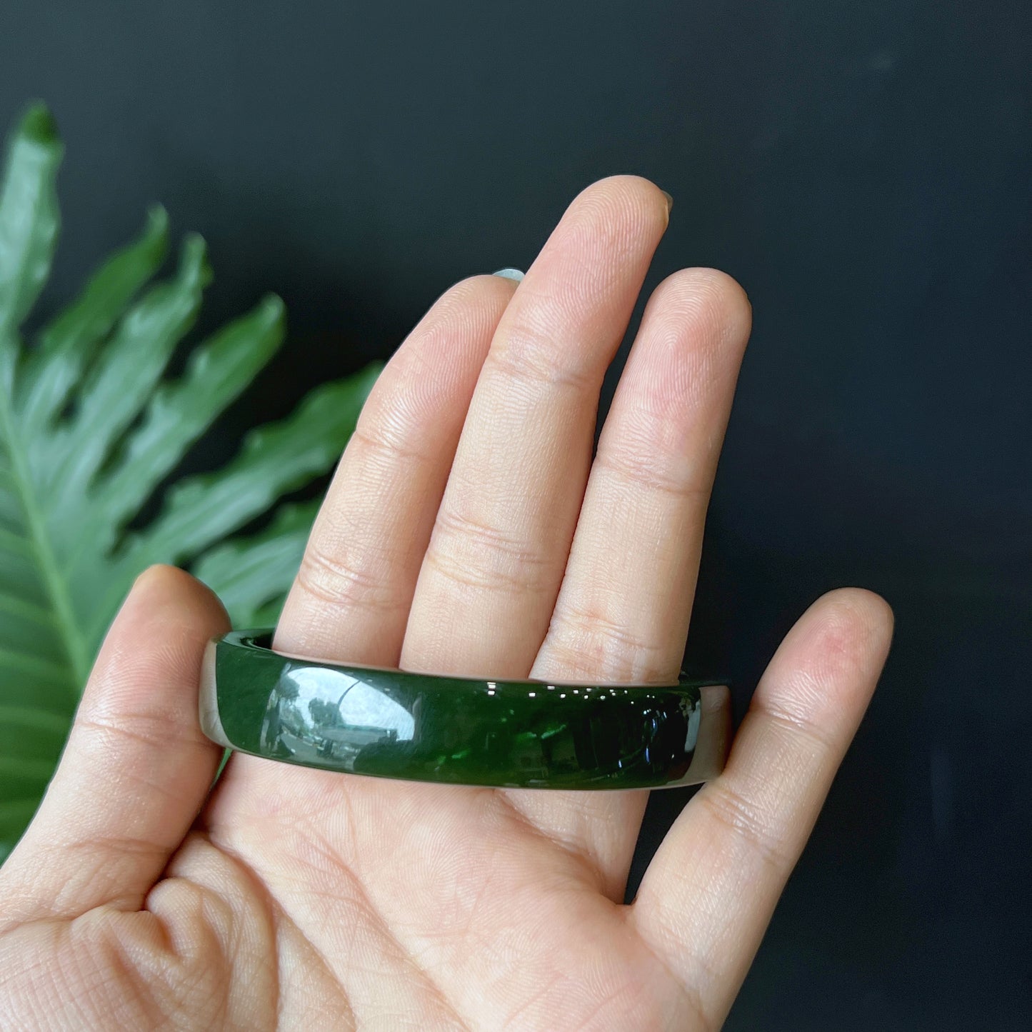 Natural Nephrite Jade Bangle Square Style Size 56 mm