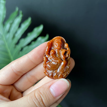 Lotus Quan The Am Buddha Orange Natural Jadeite Jade Pendant