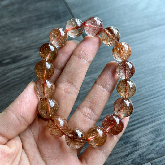 Natural Red Brown Rutilated Quartz VIP Bracelet Size 14 mm