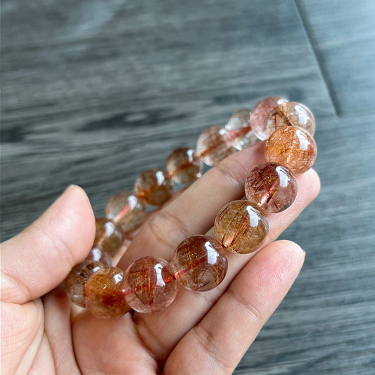Bracelet VIP à Quartz Rutilé Brun Rouge Taille 14 mm