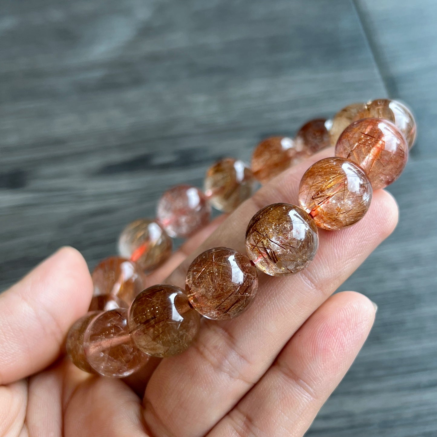 Natural Red Brown Rutilated Quartz VIP Bracelet Size 14 mm