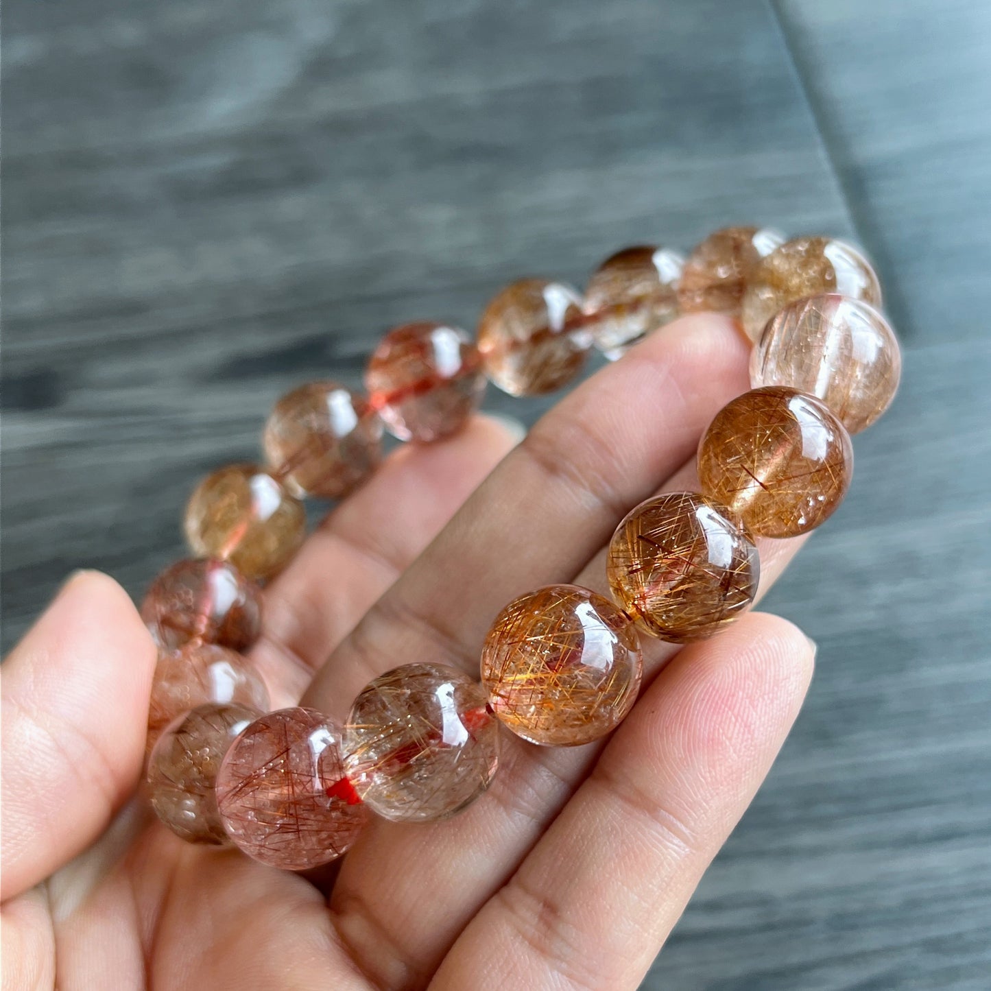 Natural Red Brown Rutilated Quartz VIP Bracelet Size 14 mm