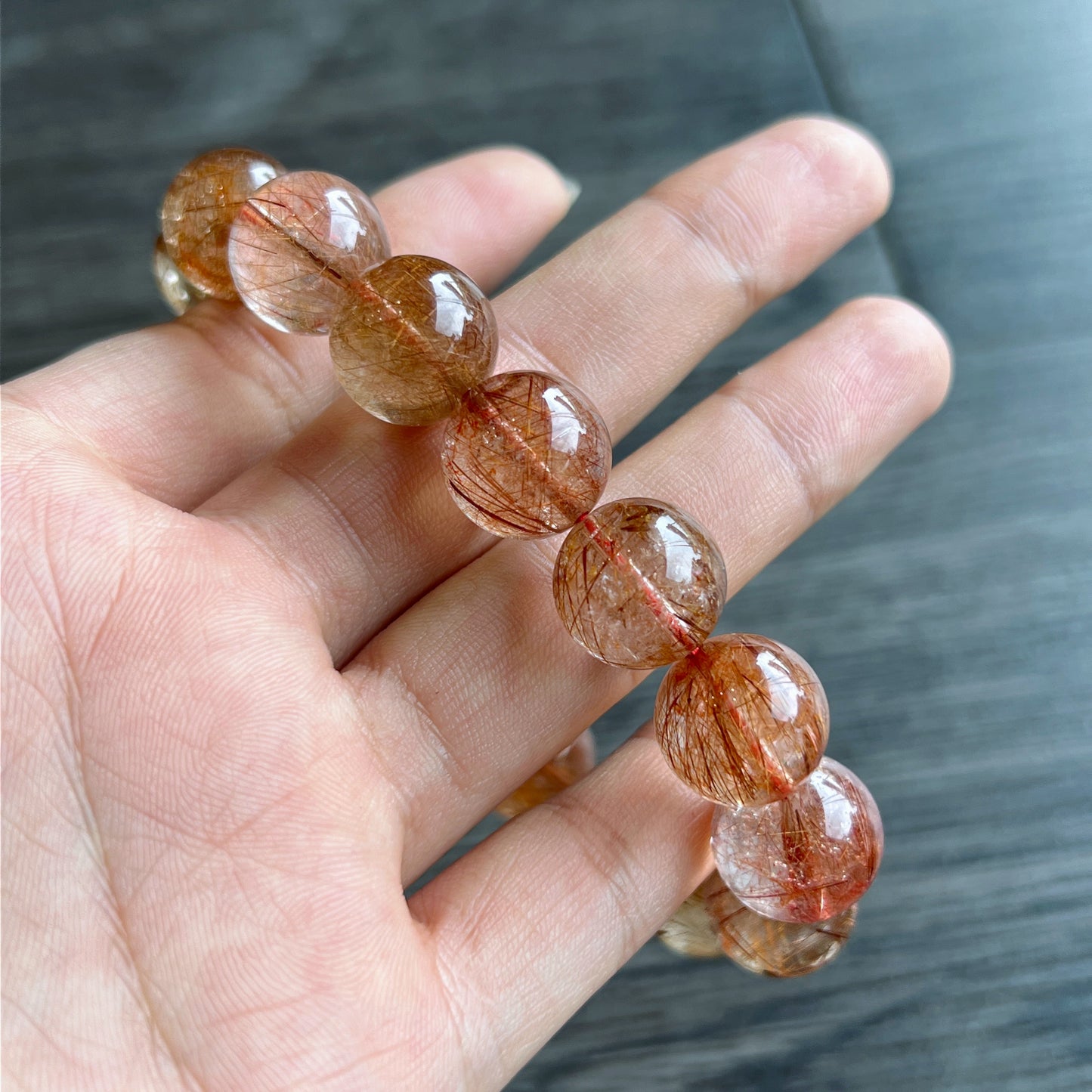 Natural Red Brown Rutilated Quartz VIP Bracelet Size 14 mm