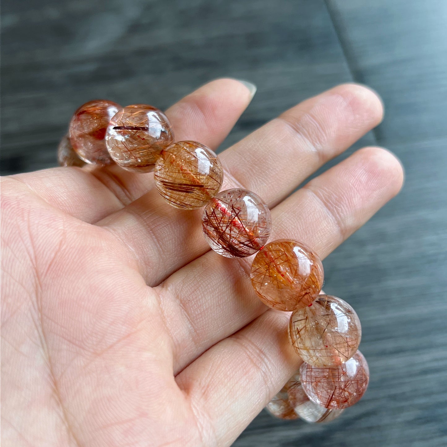 Natural Red Brown Rutilated Quartz VIP Bracelet Size 14 mm