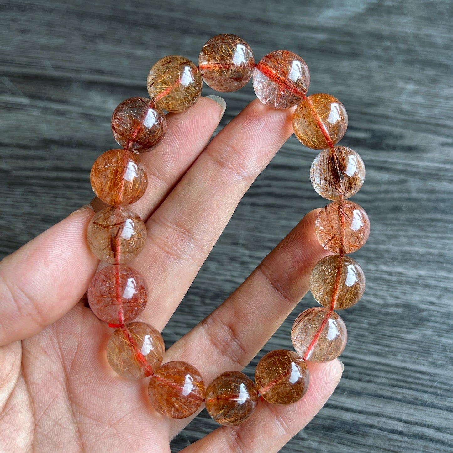 Natural Red Brown Rutilated Quartz VIP Bracelet Size 14 mm