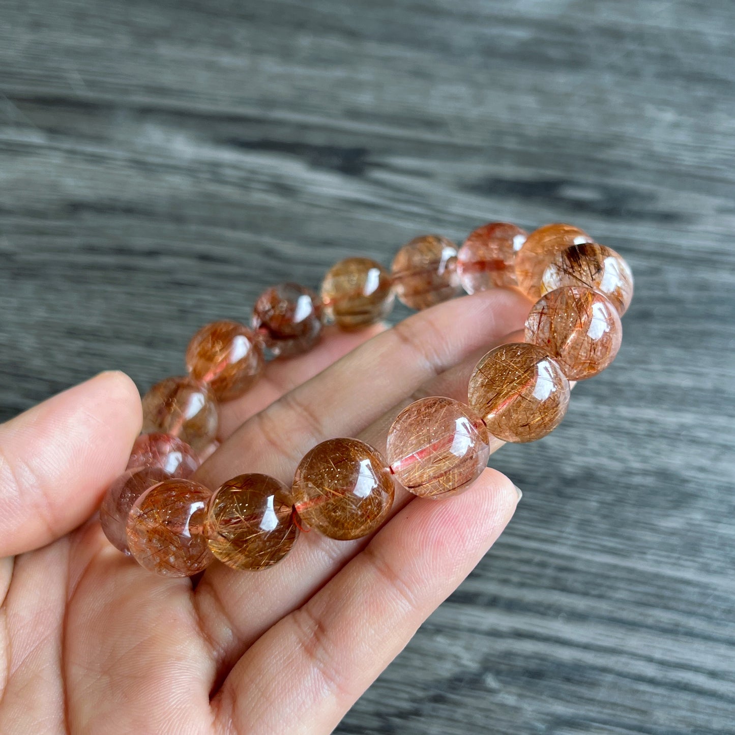 Natural Red Brown Rutilated Quartz VIP Bracelet Size 14 mm