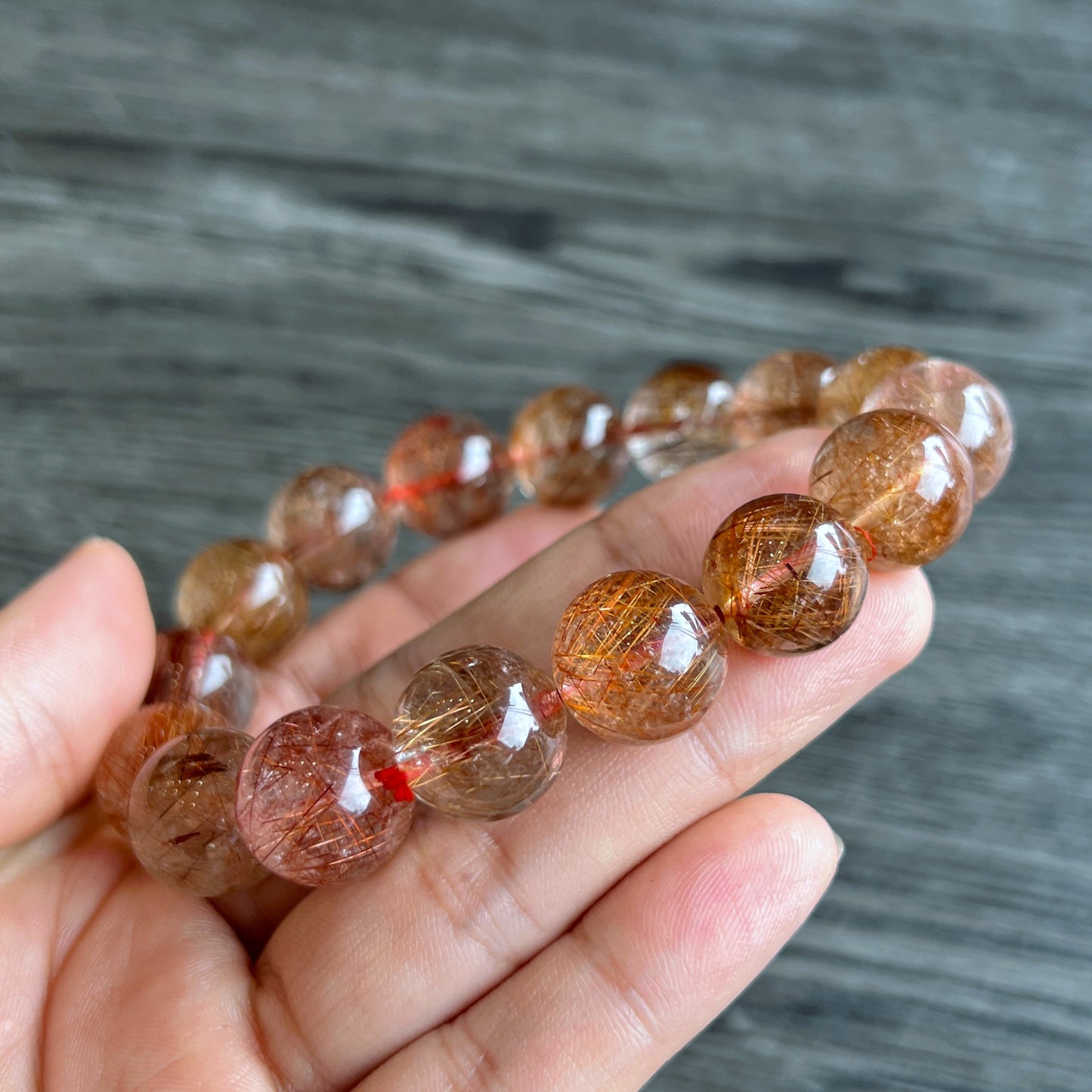 Natural Red Brown Rutilated Quartz VIP Bracelet Size 14 mm