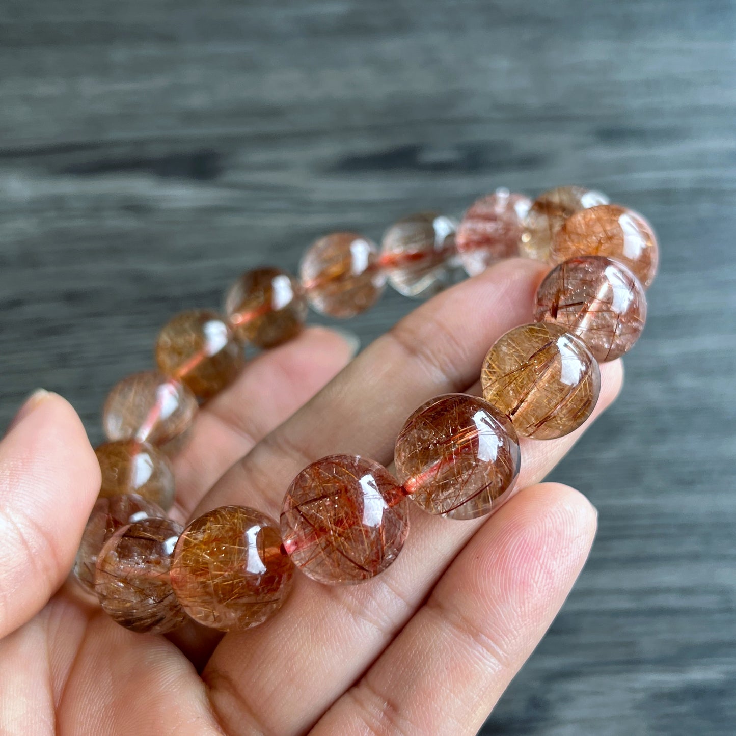 Natural Red Brown Rutilated Quartz VIP Bracelet Size 14 mm