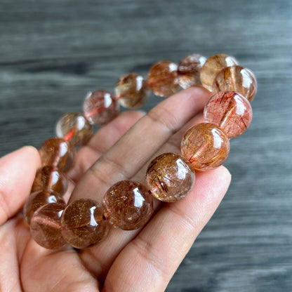 Natural Red Brown Rutilated Quartz VIP Bracelet Size 14 mm