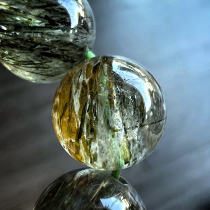 Natural Sequenced Natural Green Rutilated Quartz Bracelet Size 10 mm