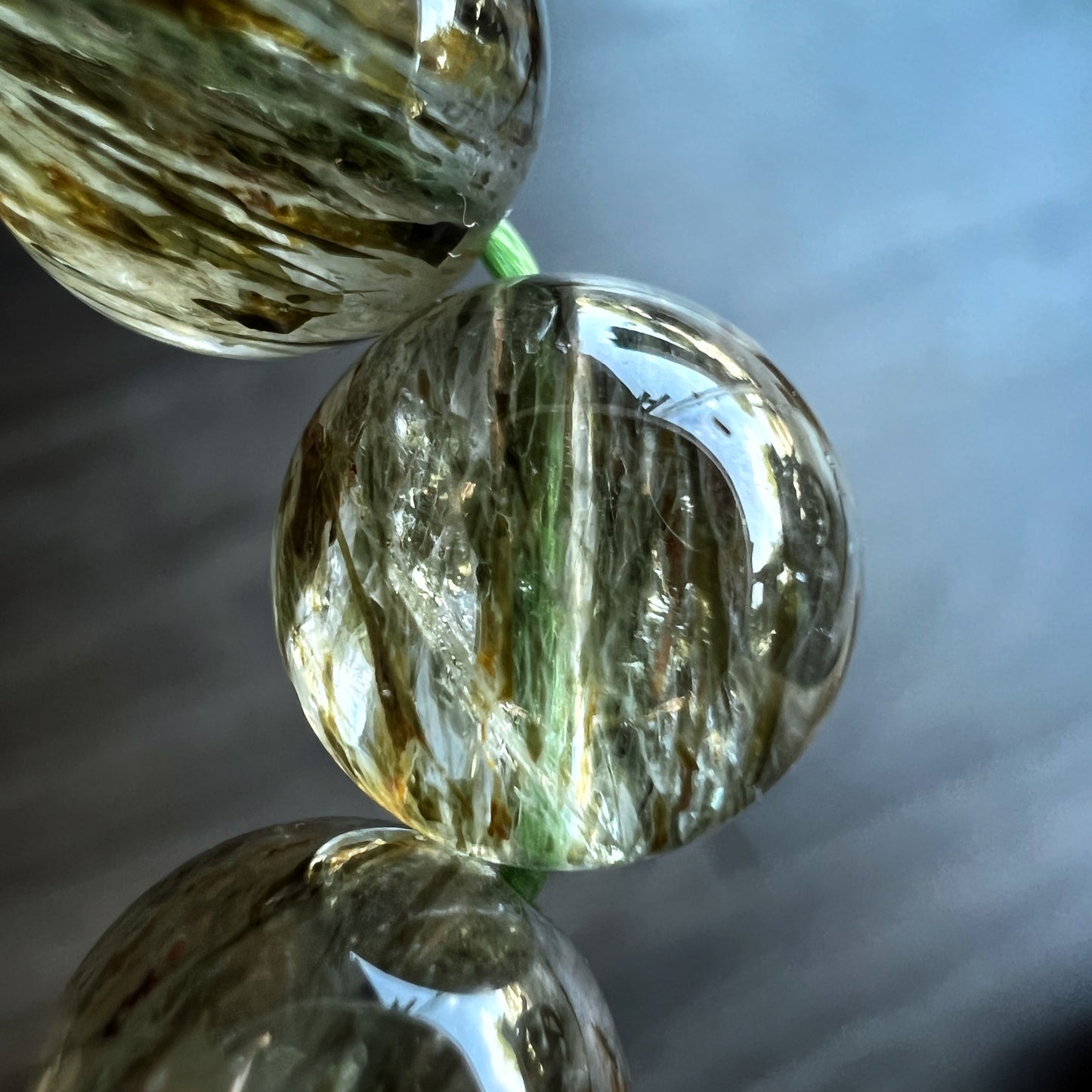 Natural Sequenced Natural Green Rutilated Quartz Bracelet Size 10 mm