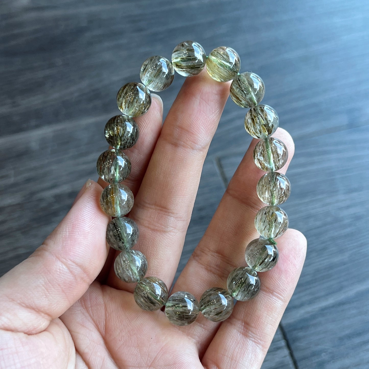 Natural Sequenced Natural Green Rutilated Quartz Bracelet Size 10 mm