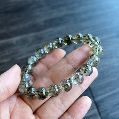 Natural Sequenced Natural Green Rutilated Quartz Bracelet Size 10 mm