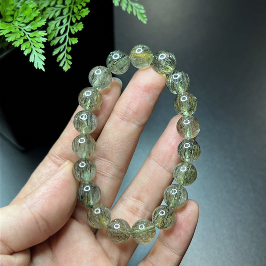 Natural Sequenced Natural Green Rutilated Quartz Bracelet Size 10 mm