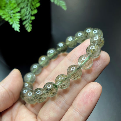 Natural Sequenced Natural Green Rutilated Quartz Bracelet Size 10 mm