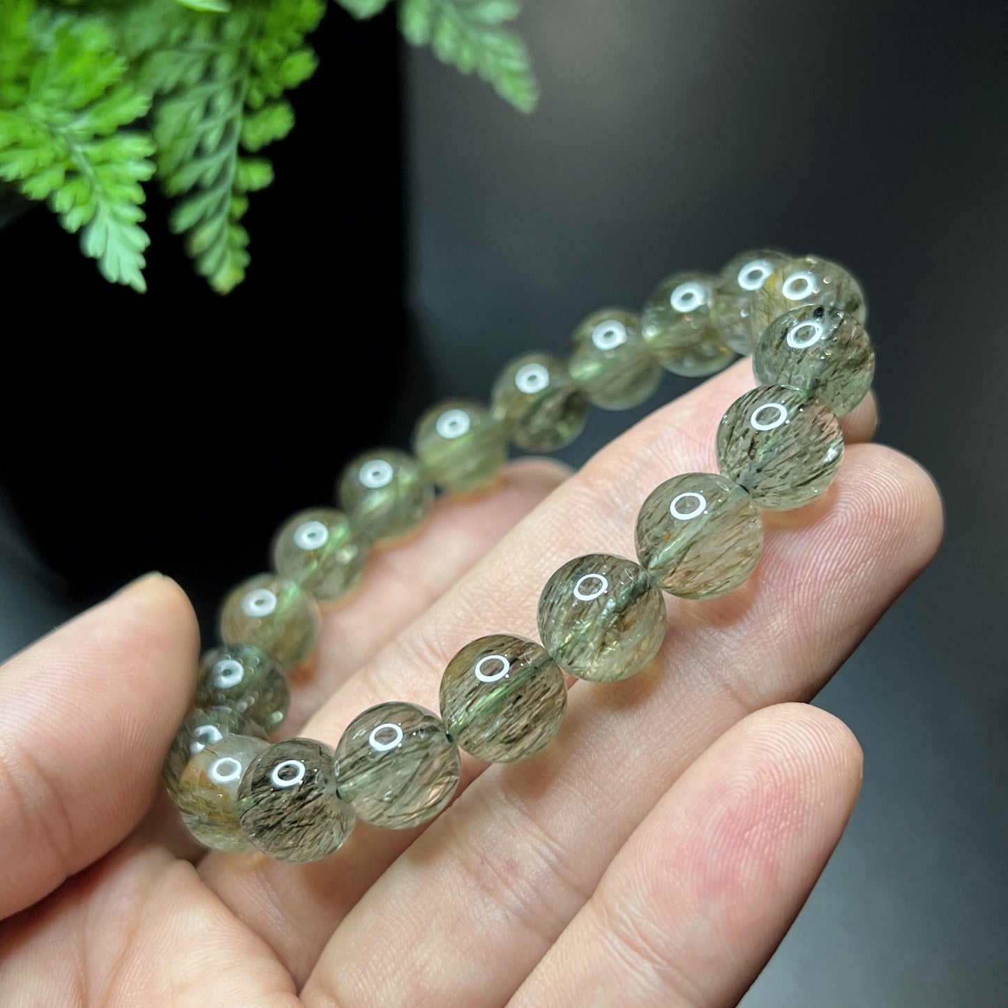 Natural Sequenced Natural Green Rutilated Quartz Bracelet Size 10 mm