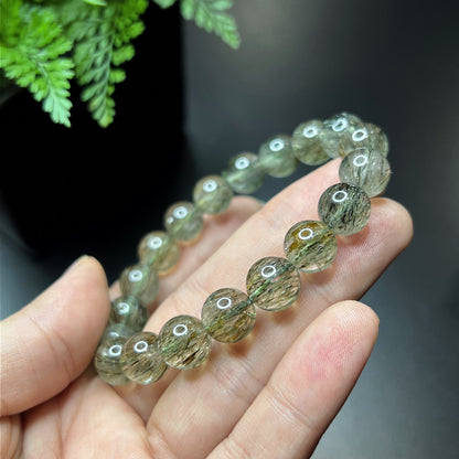 Natural Sequenced Natural Green Rutilated Quartz Bracelet Size 10 mm