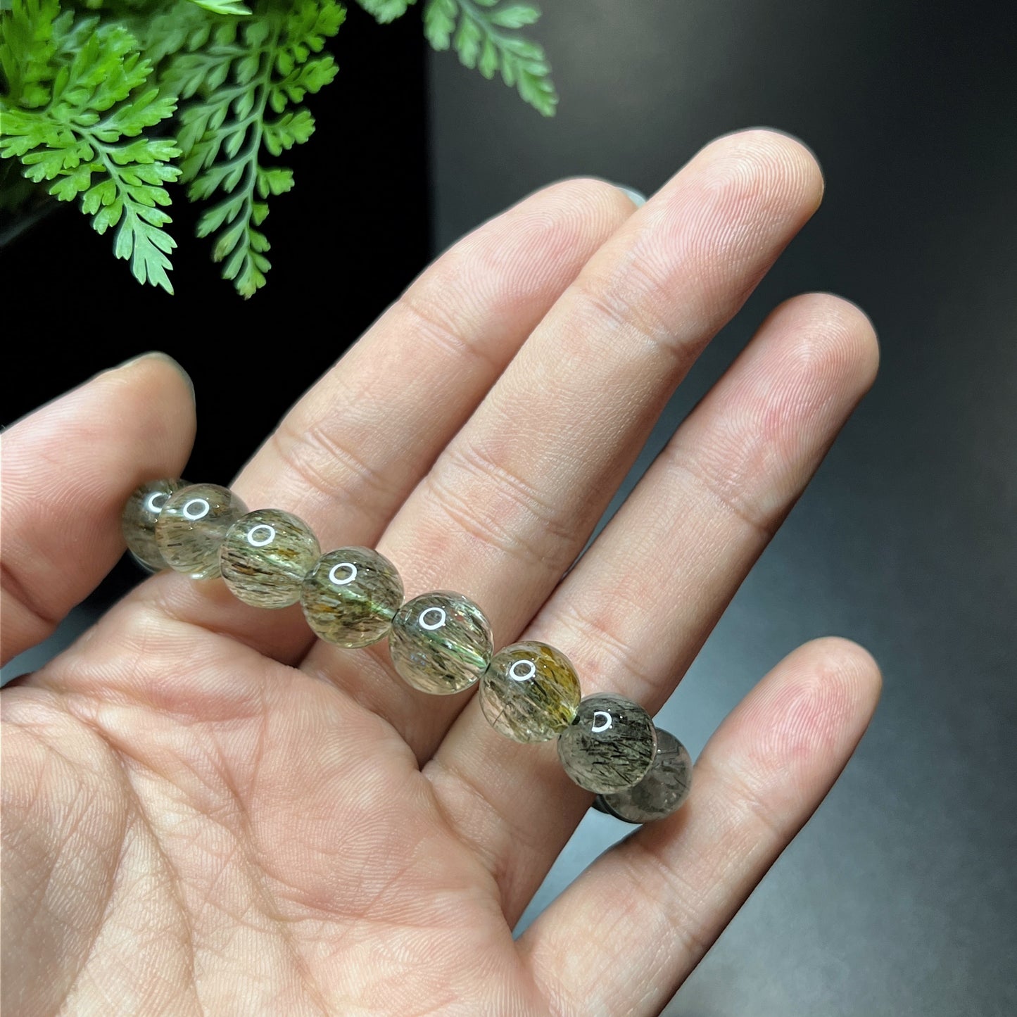 Natural Sequenced Natural Green Rutilated Quartz Bracelet Size 10 mm