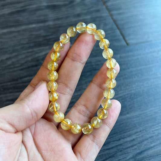 Natural Golden Rutilated Quartz Bracelet Size 7 mm