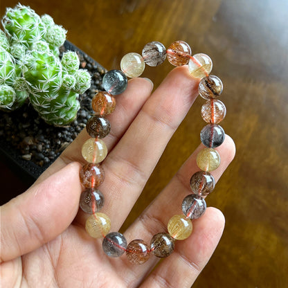 Tri Colour Rutilated Quartz Bracelet 9 mm