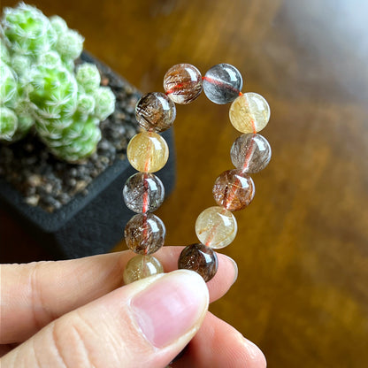 Tri Colour Rutilated Quartz Bracelet 9 mm