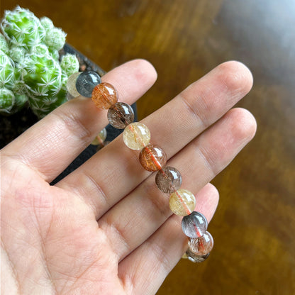 Tri Colour Rutilated Quartz Bracelet 9 mm