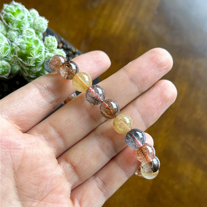Tri Colour Rutilated Quartz Bracelet 9 mm