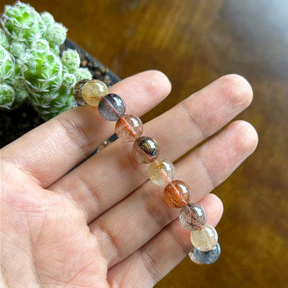 Tri Colour Rutilated Quartz Bracelet 9 mm