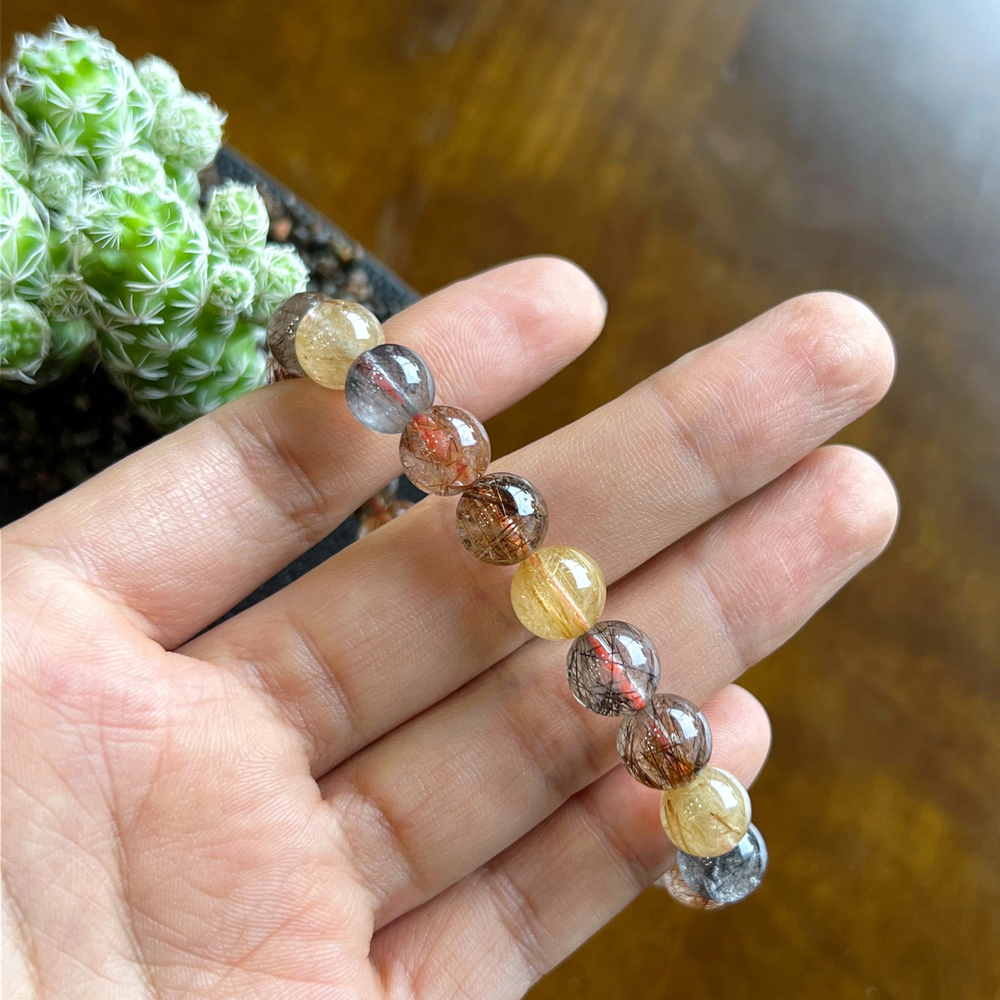 Tri Colour Rutilated Quartz Bracelet 9 mm