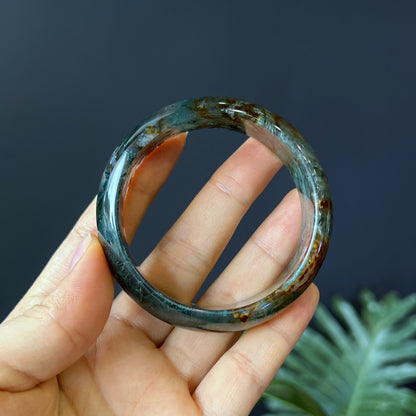 Natural Moss Agate Bangle Leaf Style Size 55 mm