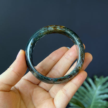 Natural Moss Agate Bangle Leaf Style Size 55 mm