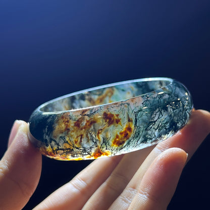 Natural Moss Agate Bangle Leaf Style Size 55 mm