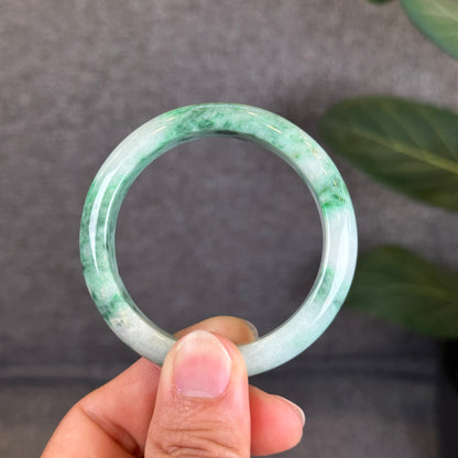 Light Green Natural Jadeite Jade Bangle Leaf Style Size 52.12 mm