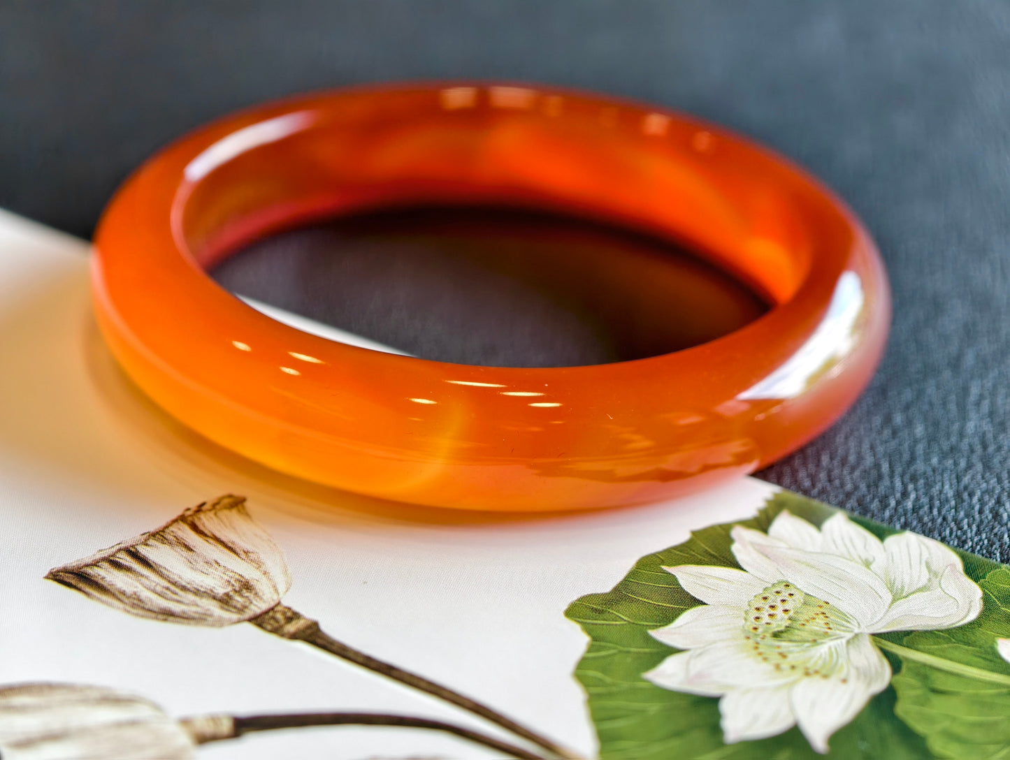 Natural Red Agate Bangle Leaf Style Size 51 mm
