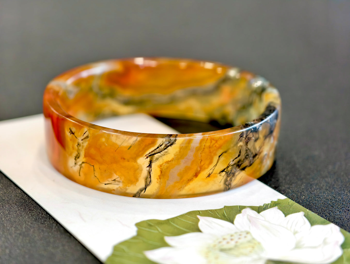 Natural Moss Agate VIP Bangle Square Style Size 52 mm