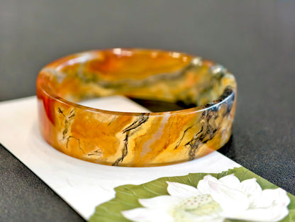 Natural Moss Agate VIP Bangle Square Style Size 52 mm