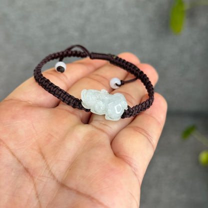 Pixiu Natural Jadeite Jade Braided Bracelet