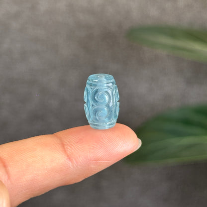 Aquamarine Beryl Carved Lu Thong Bead Size 10.5 mm