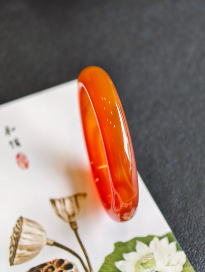 Natural Red Agate Bangle Leaf Style Size 51 mm